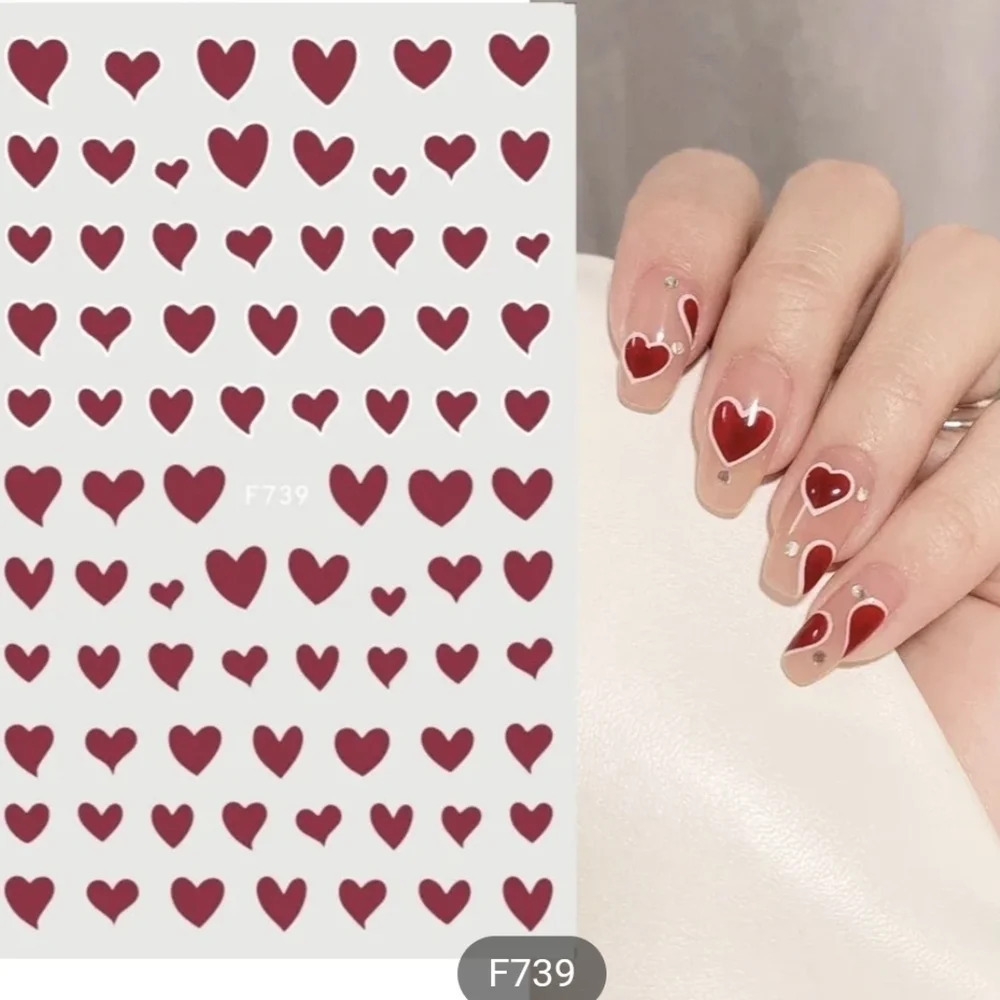 Valentine's day heart nail art stickers, red, decal design, decor
